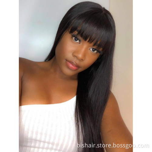 Wig with Bangs Straight Human Hair Wigs Machine Made For Black Women Brazilian fringe 30 inch wig Short natural Hair Pre Plucked